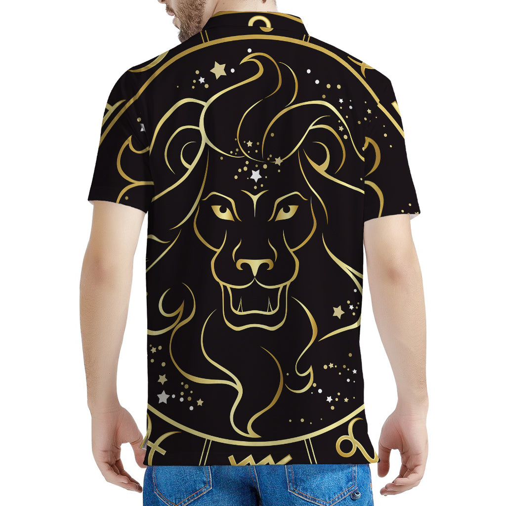 Gold And Black Leo Sign Print Men's Polo Shirt