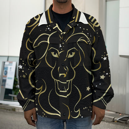 Gold And Black Leo Sign Print Men's Shirt Jacket