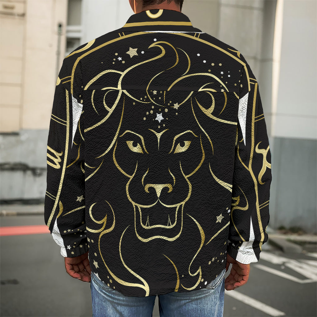 Gold And Black Leo Sign Print Men's Shirt Jacket