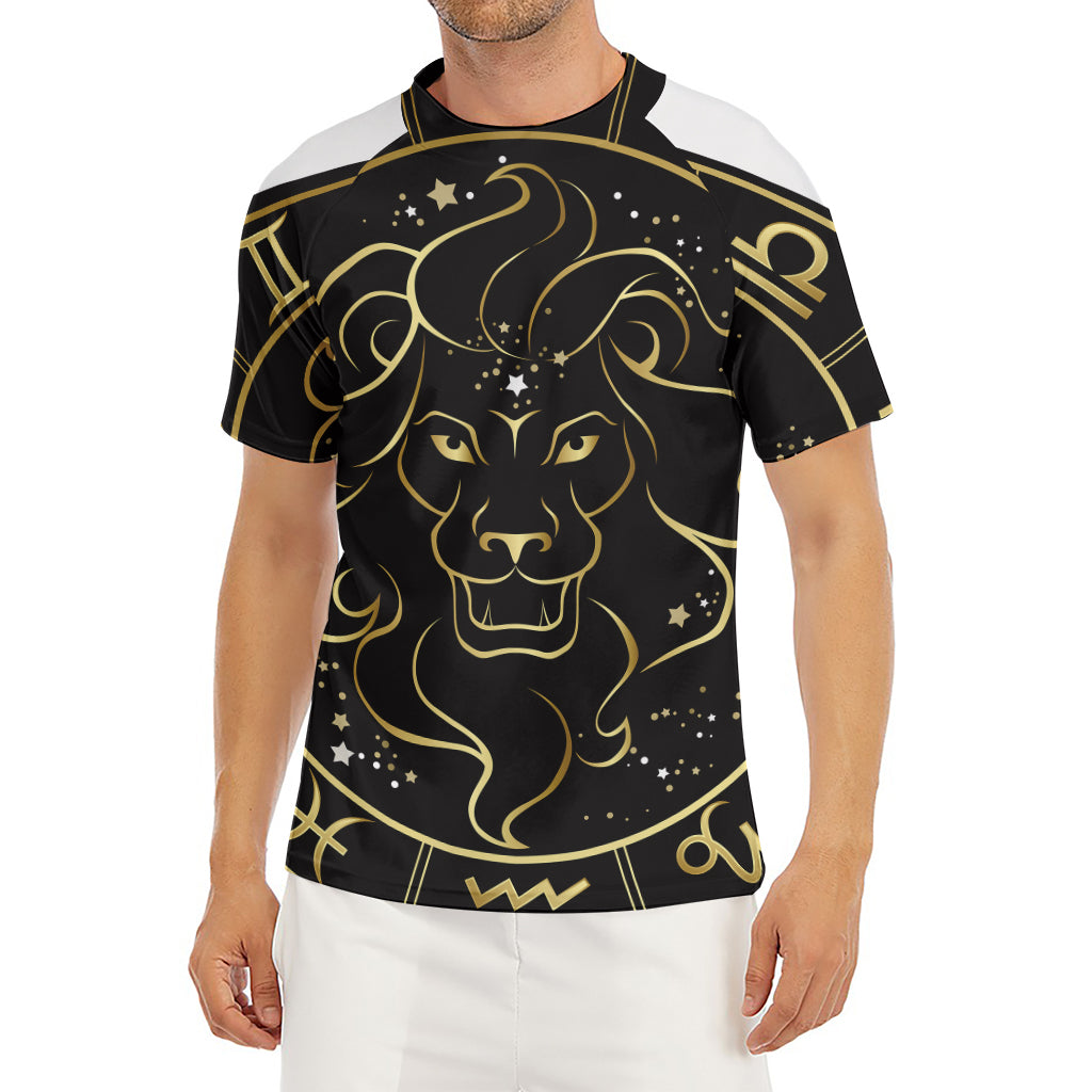 Gold And Black Leo Sign Print Men's Short Sleeve Rash Guard