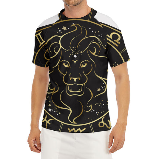 Gold And Black Leo Sign Print Men's Short Sleeve Rash Guard