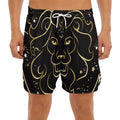 Gold And Black Leo Sign Print Men's Split Running Shorts