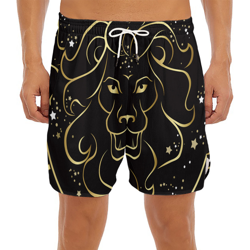 Gold And Black Leo Sign Print Men's Split Running Shorts