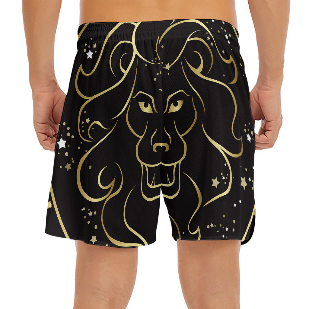Gold And Black Leo Sign Print Men's Split Running Shorts