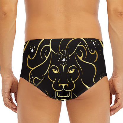 Gold And Black Leo Sign Print Men's Triangle Swim Briefs