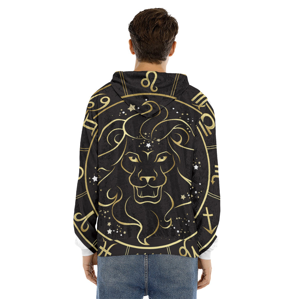 Gold And Black Leo Sign Print Men's Velvet Pullover Hoodie