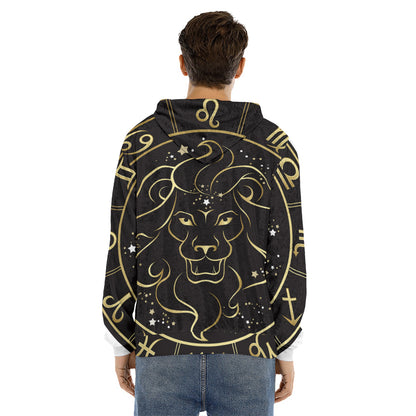 Gold And Black Leo Sign Print Men's Velvet Pullover Hoodie