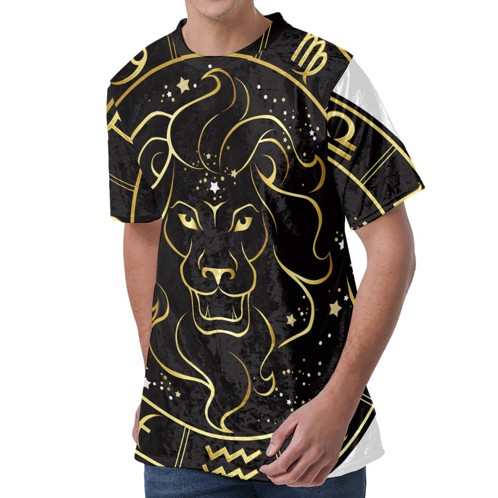Gold And Black Leo Sign Print Men's Velvet T-Shirt