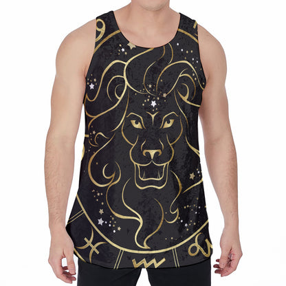 Gold And Black Leo Sign Print Men's Velvet Tank Top