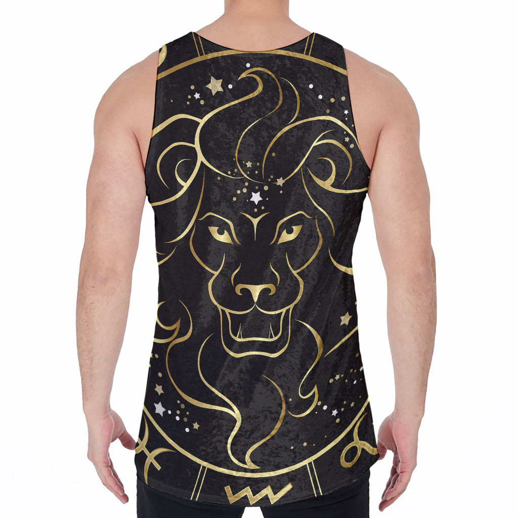 Gold And Black Leo Sign Print Men's Velvet Tank Top