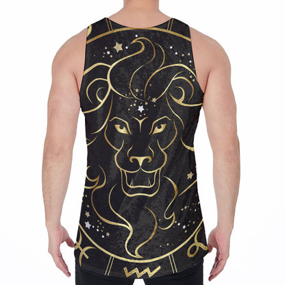 Gold And Black Leo Sign Print Men's Velvet Tank Top