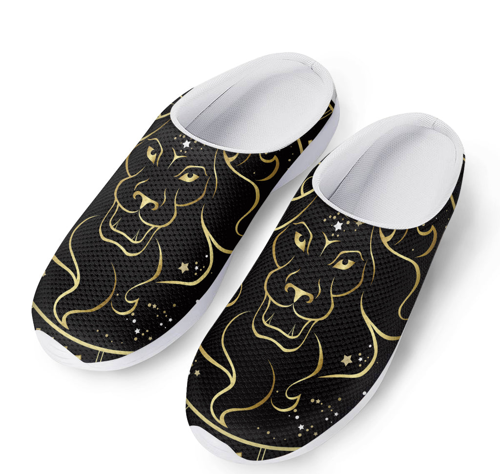 Gold And Black Leo Sign Print Mesh Casual Shoes