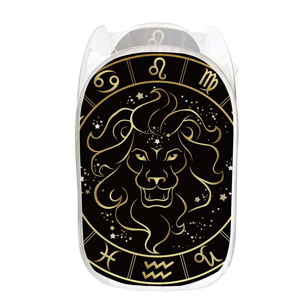 Gold And Black Leo Sign Print Mesh Laundry Hamper