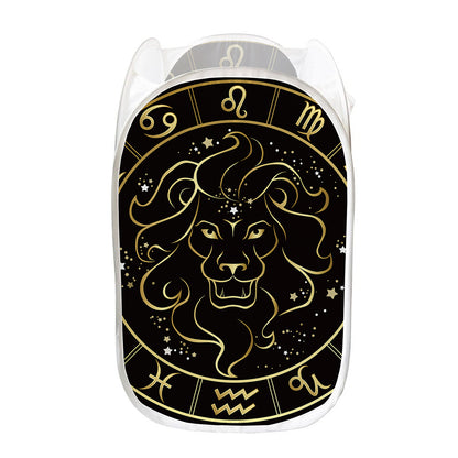 Gold And Black Leo Sign Print Mesh Laundry Hamper