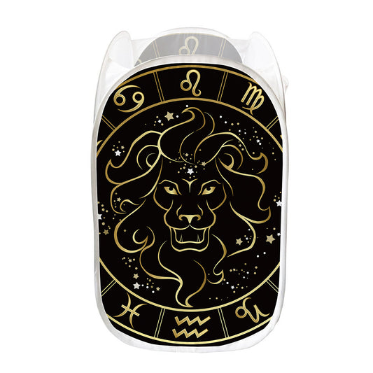 Gold And Black Leo Sign Print Mesh Laundry Hamper
