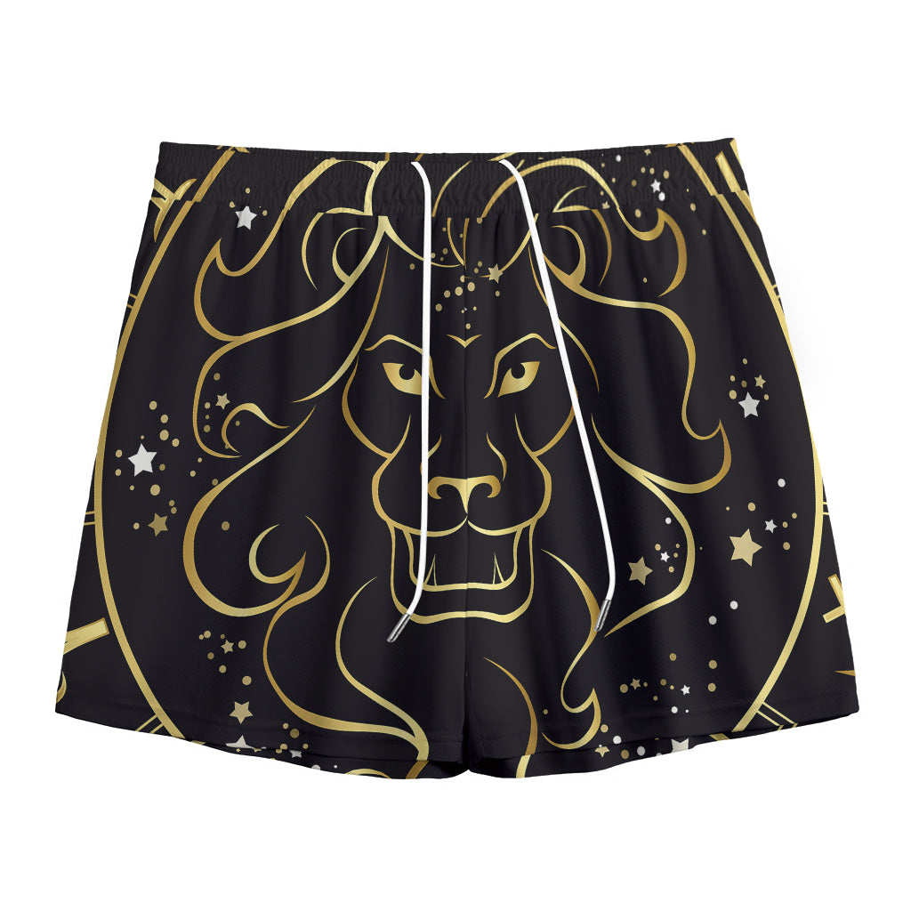 Gold And Black Leo Sign Print Mesh Shorts