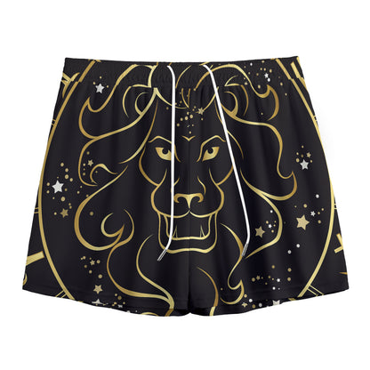 Gold And Black Leo Sign Print Mesh Shorts