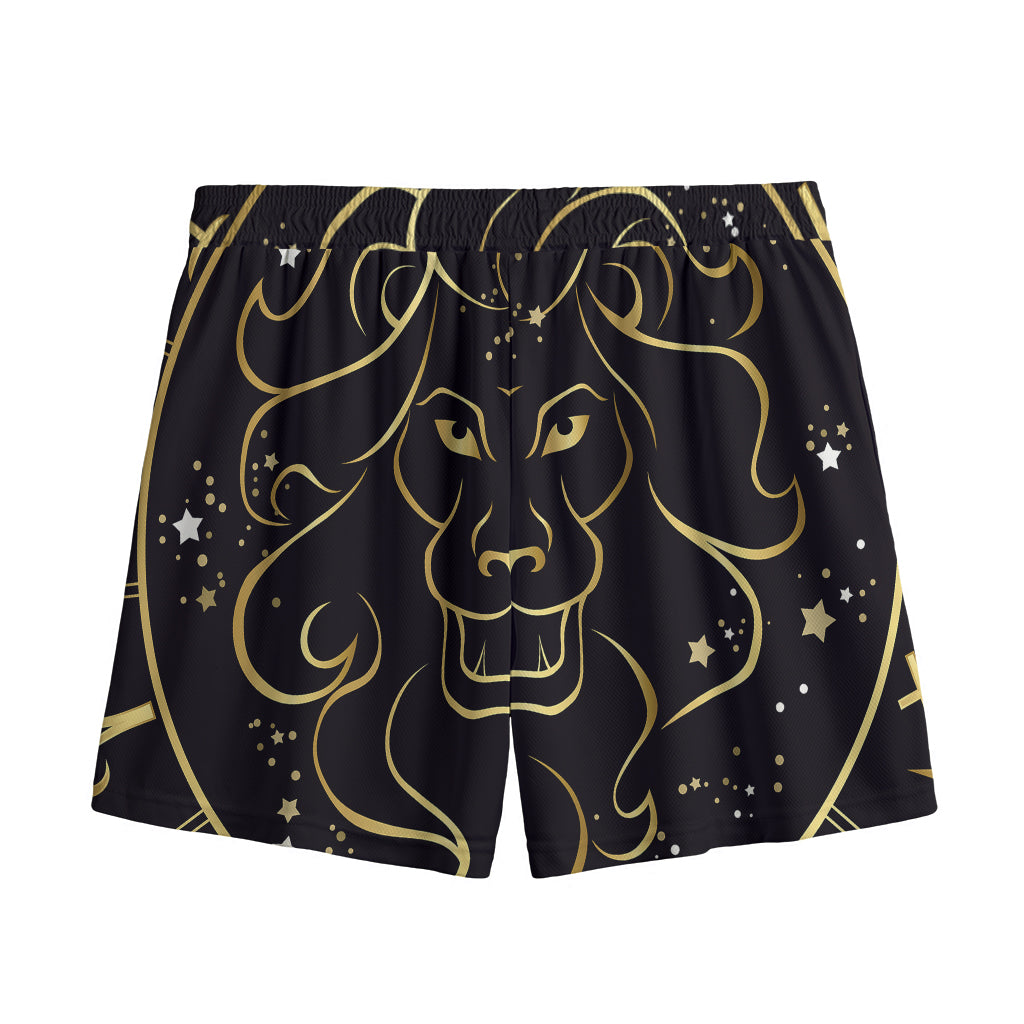 Gold And Black Leo Sign Print Mesh Shorts