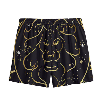 Gold And Black Leo Sign Print Mesh Shorts