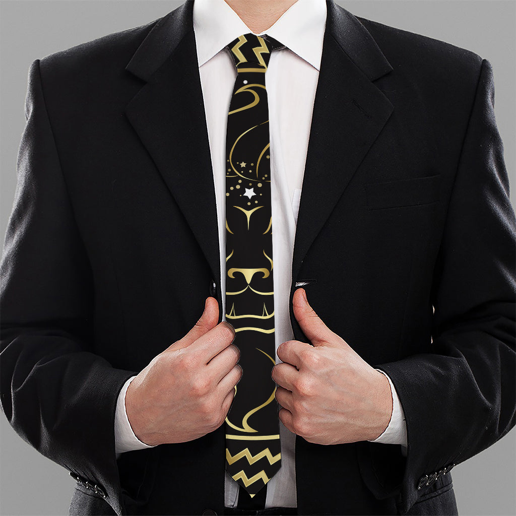 Gold And Black Leo Sign Print Necktie