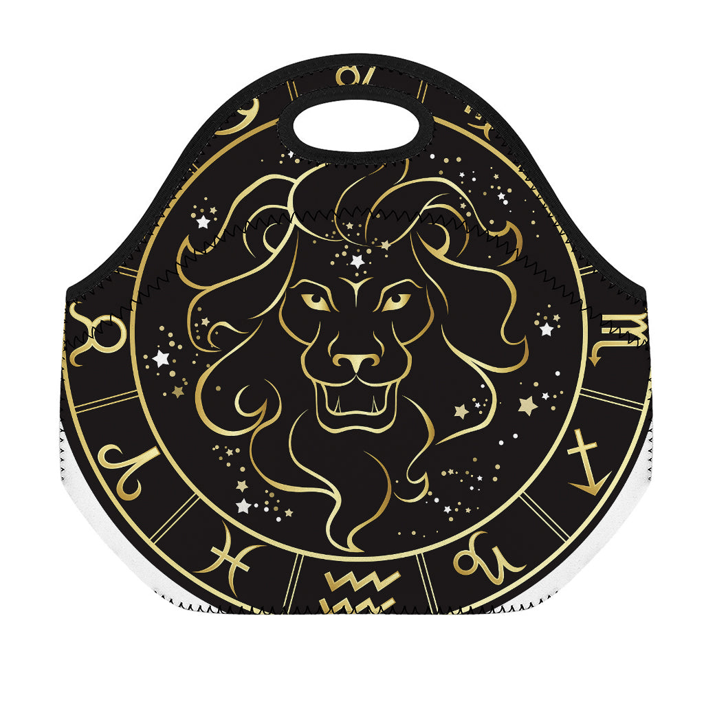 Gold And Black Leo Sign Print Neoprene Lunch Bag