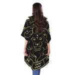 Gold And Black Leo Sign Print Open Front Beach Cover Up