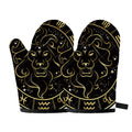 Gold And Black Leo Sign Print Oven Mitts