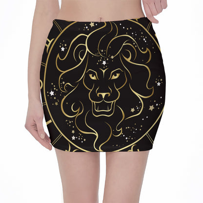 Gold And Black Leo Sign Print Pencil Mini Skirt