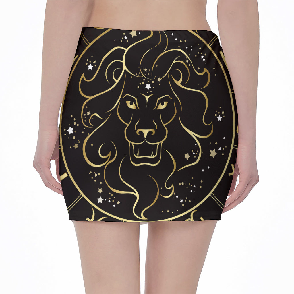 Gold And Black Leo Sign Print Pencil Mini Skirt
