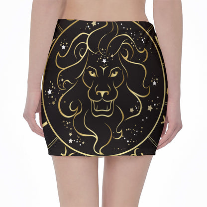 Gold And Black Leo Sign Print Pencil Mini Skirt
