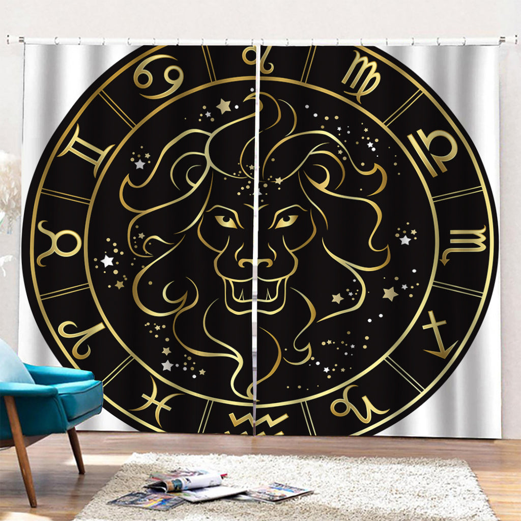 Gold And Black Leo Sign Print Pencil Pleat Curtains