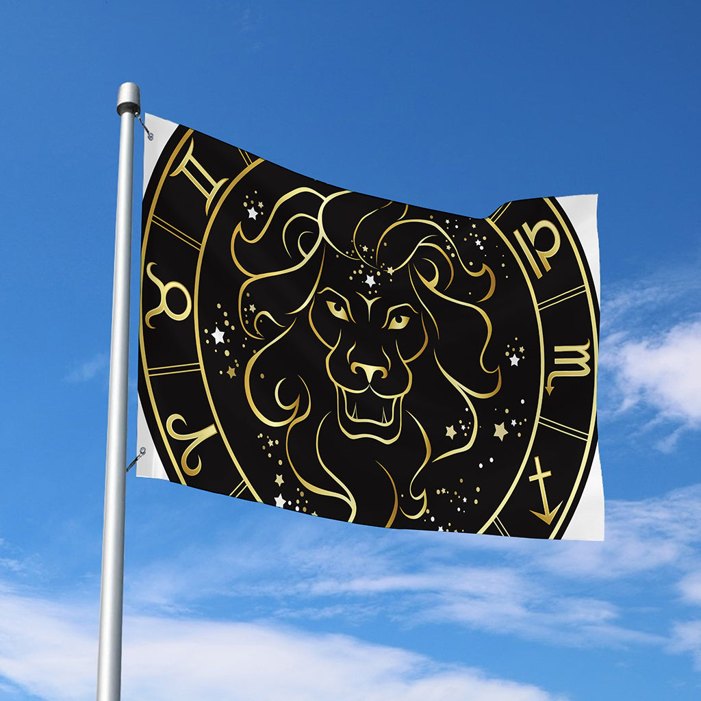 Gold And Black Leo Sign Print Polyester Flag