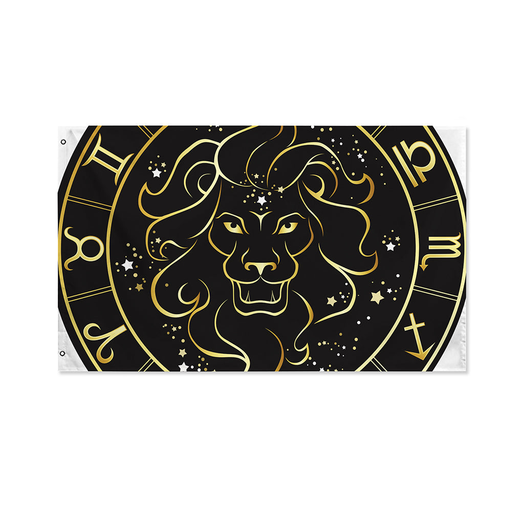 Gold And Black Leo Sign Print Polyester Flag