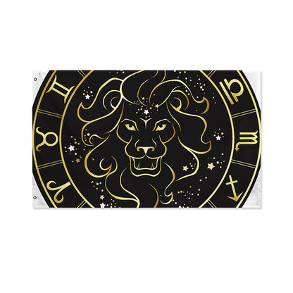 Gold And Black Leo Sign Print Polyester Flag