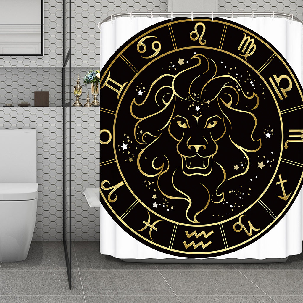 Gold And Black Leo Sign Print Polyester Shower Curtain