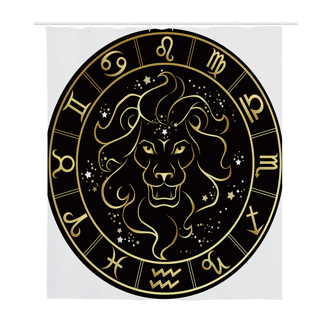 Gold And Black Leo Sign Print Polyester Shower Curtain