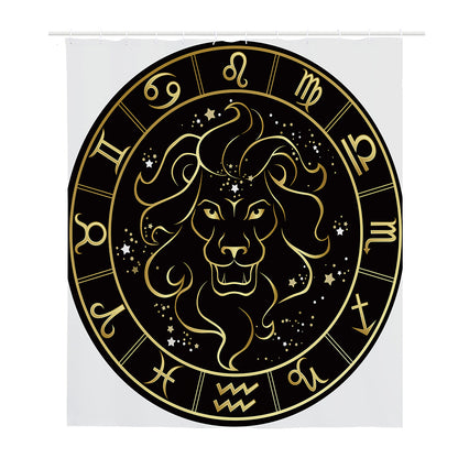 Gold And Black Leo Sign Print Polyester Shower Curtain