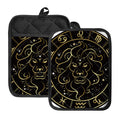 Gold And Black Leo Sign Print Pot Holders With Pocket