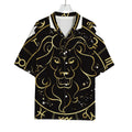 Gold And Black Leo Sign Print Rayon Hawaiian Shirt