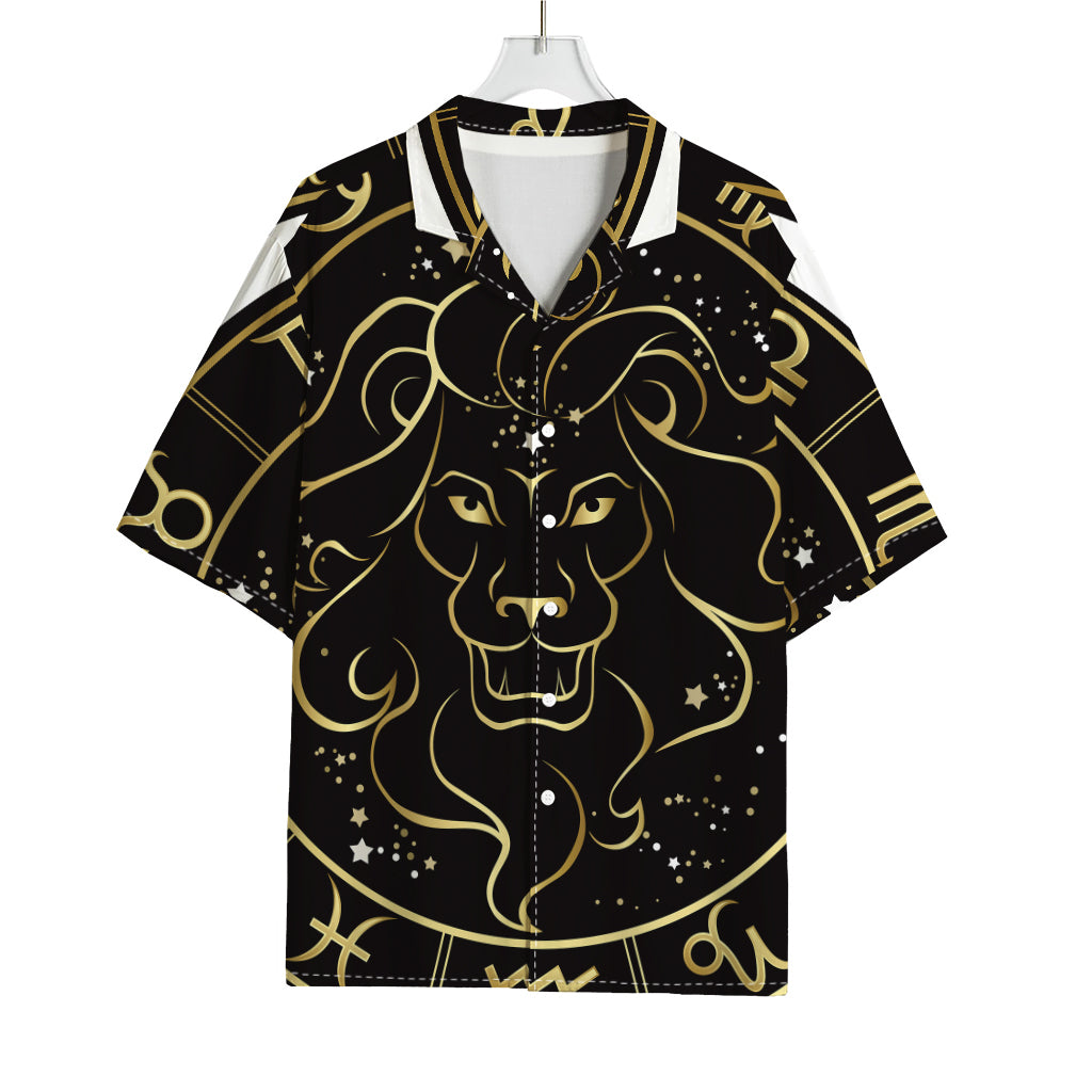 Gold And Black Leo Sign Print Rayon Hawaiian Shirt