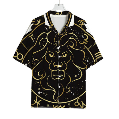 Gold And Black Leo Sign Print Rayon Hawaiian Shirt