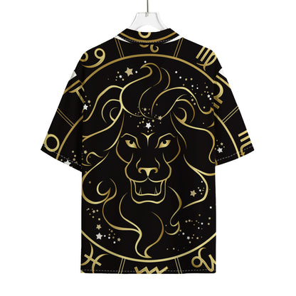 Gold And Black Leo Sign Print Rayon Hawaiian Shirt