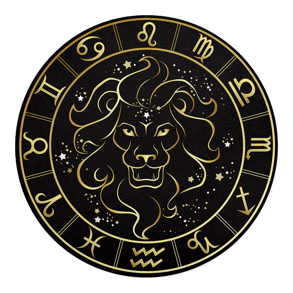 Gold And Black Leo Sign Print Round Blanket