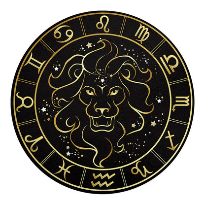 Gold And Black Leo Sign Print Round Blanket