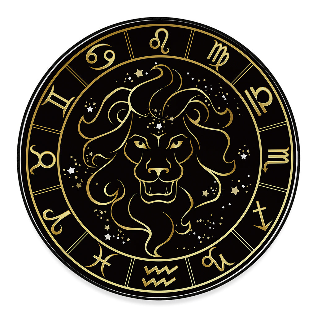 Gold And Black Leo Sign Print Round Floor Mat