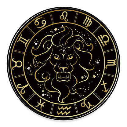 Gold And Black Leo Sign Print Round Floor Mat