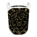 Gold And Black Leo Sign Print Round Laundry Basket