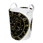 Gold And Black Leo Sign Print Round Laundry Basket