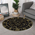 Gold And Black Leo Sign Print Round Rug