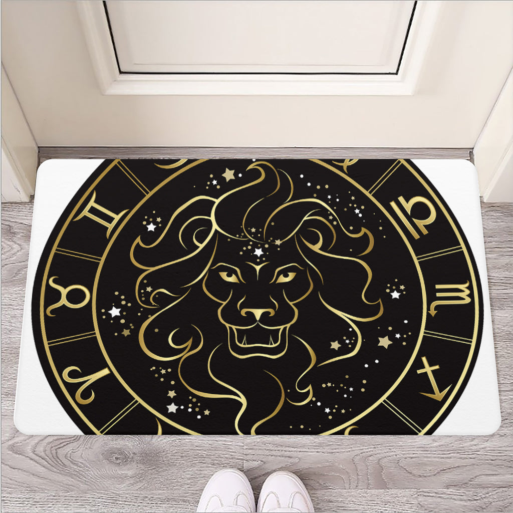 Gold And Black Leo Sign Print Rubber Doormat